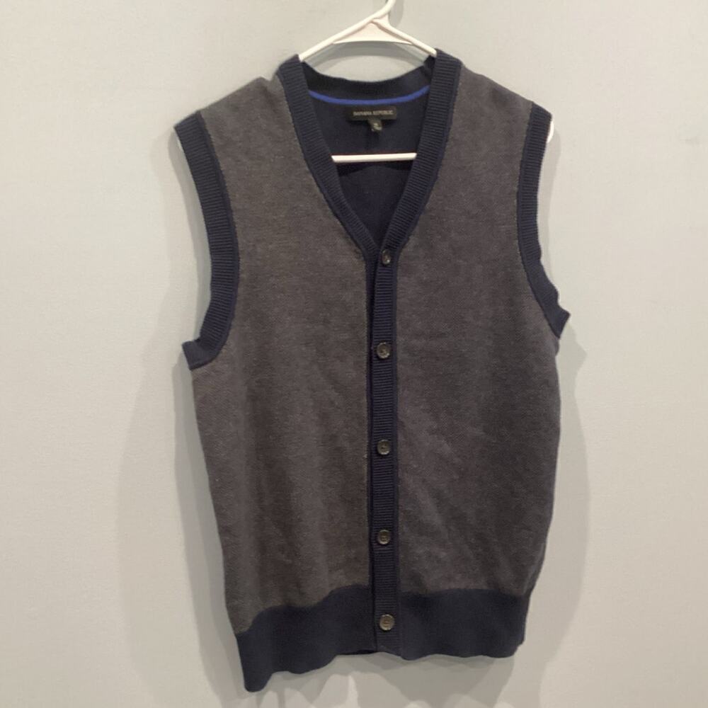 Banana Republic Mens Sweater Vest Size M Navy Blue Old Money Preppy Academia Ivy